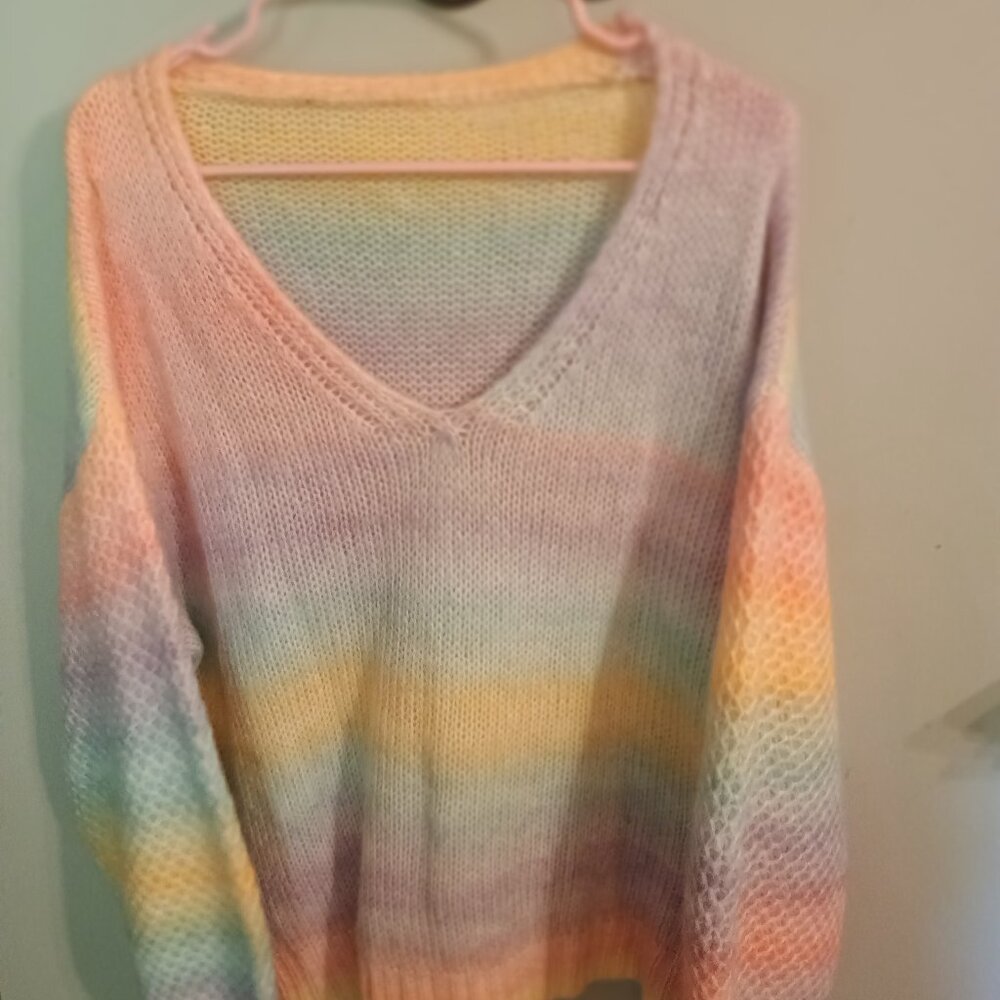 Shein Curve 1x Rainbow Sweater with extra large balloon puff sleeves